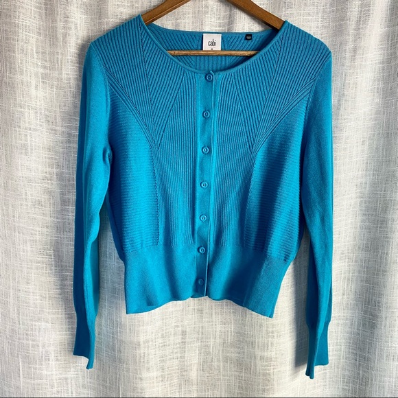 CAbi Sweaters - CAbi Ribbed Turquoise Cardigan Sweater